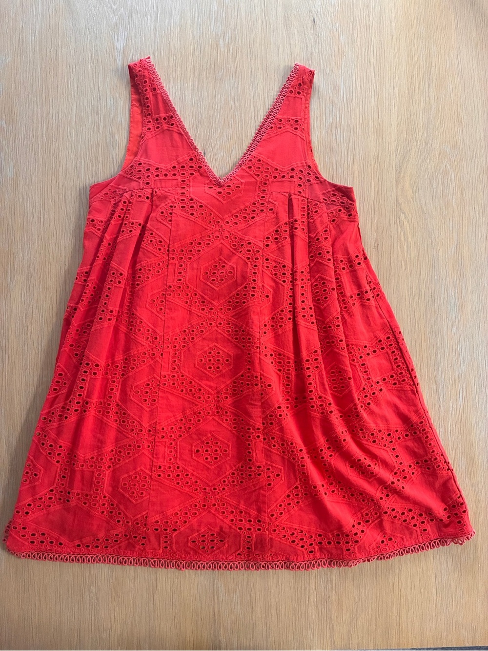 Anthropologie-Cottagecore-Eyelet Lace-Mini-Tank-Dress-Pockets-V-neck-XS